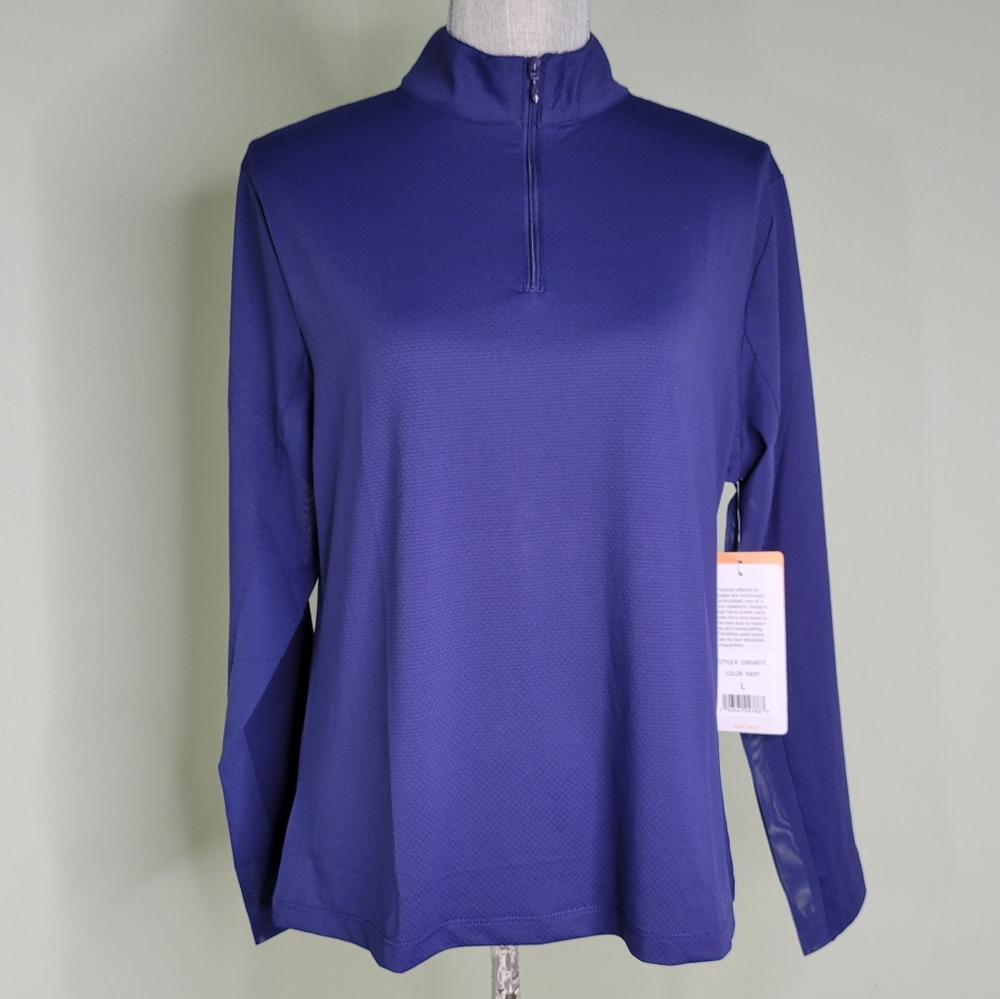 Gottex Women's Golf/Tennis Cooling Moisture Wick Stretch Quick Dry Navy Top Lge